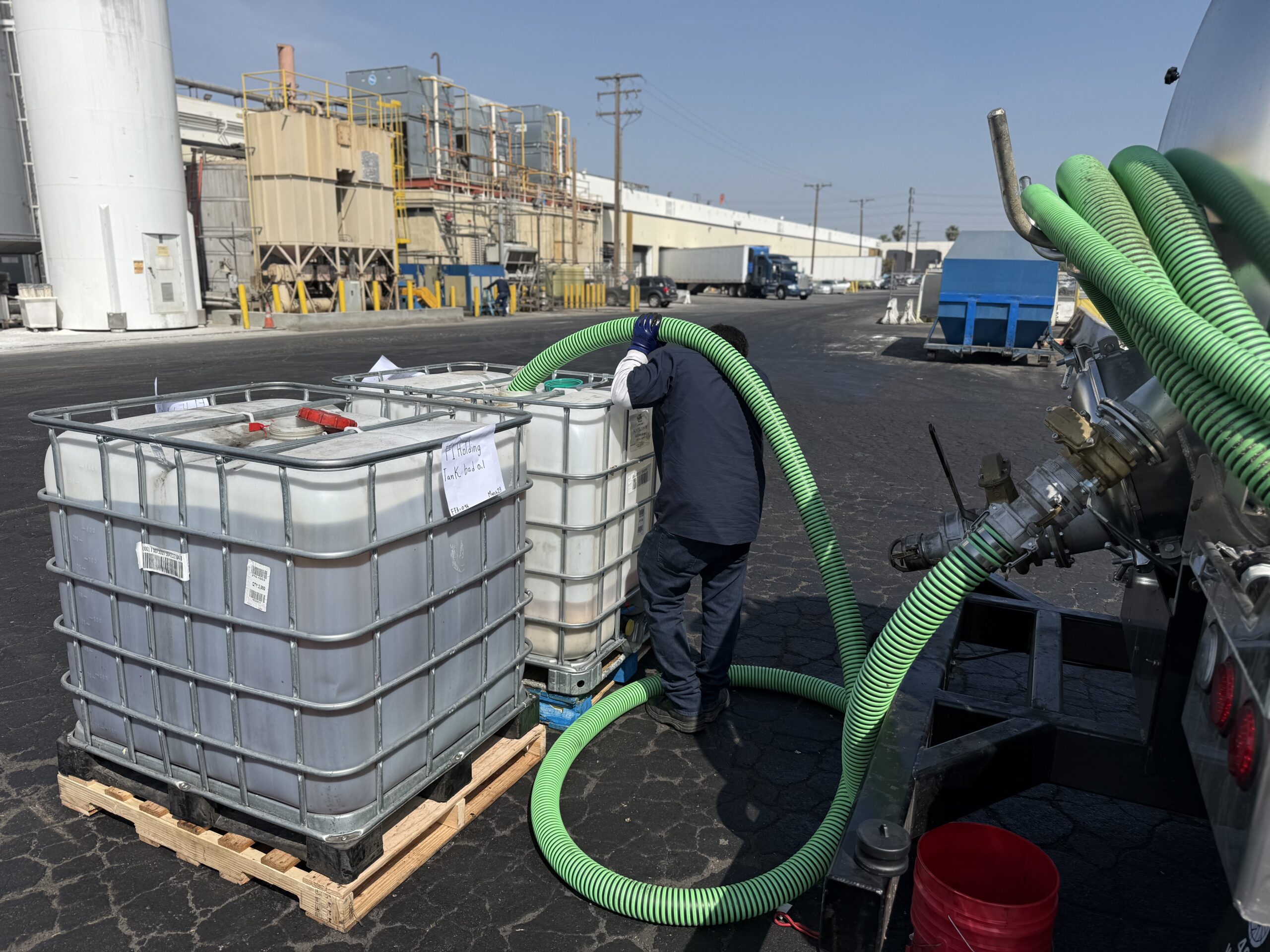 Used cooking oil disposal at a Riverside recycling facility